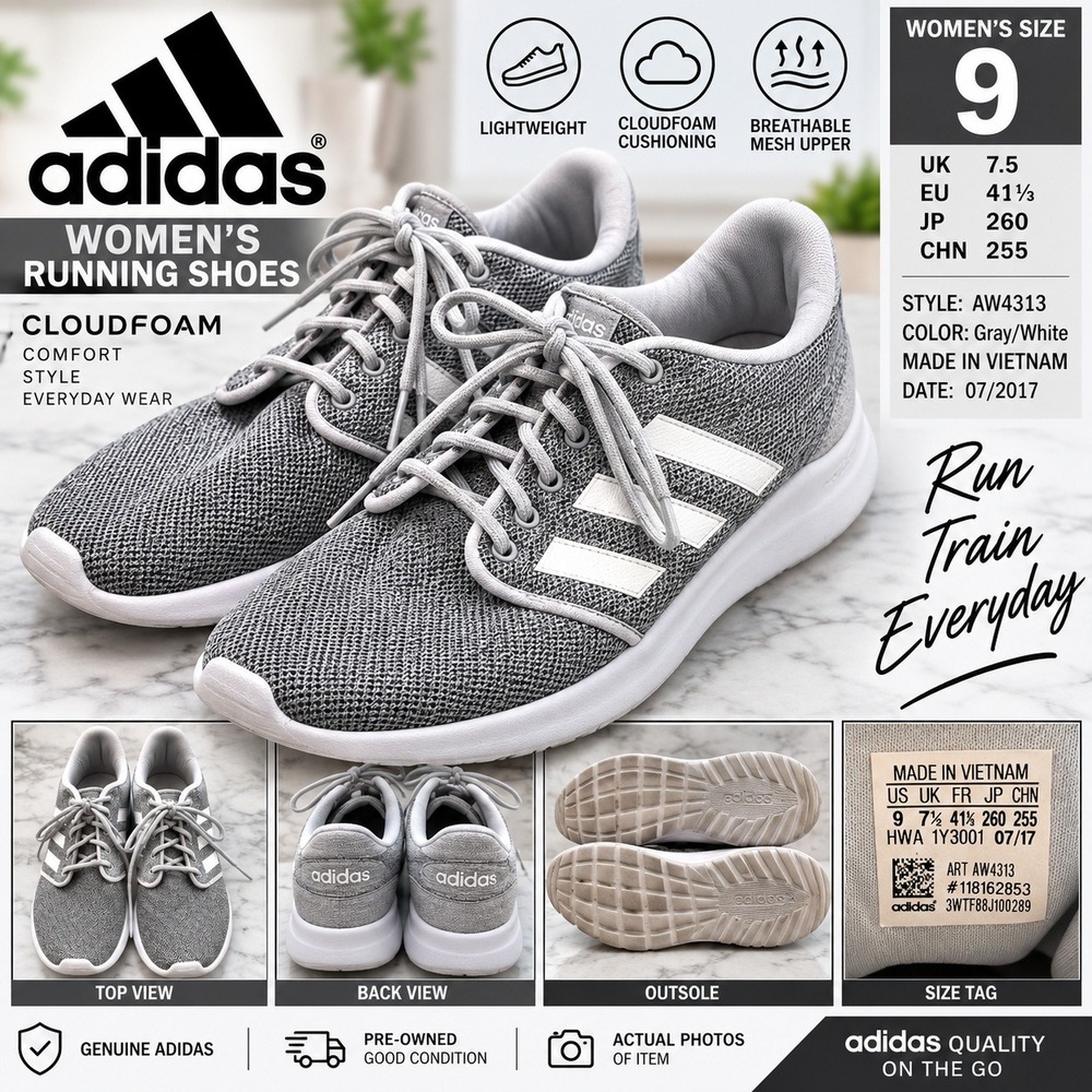 Adidas Cloudfoam Women Running Shoes Gray White AW4313 Size 9